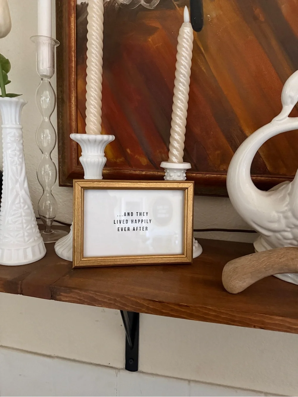 New happily ever after wedding couple in vtg 4x6”Gold Frame Inspirational Quote